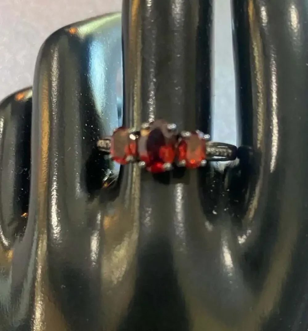 Three-Stone Garnet Ring in Sterling Silver size 9